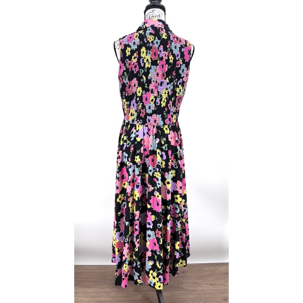 Kate Spade Shan Floral Midi Dress Size 10 Sleeveless Smocked Back Collared - Picture 2 of 7